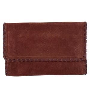 La Maroquinerie Sézane Brown Suede Leather Snap Pouch Purse Clutch Wristlet OS